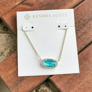 Kendra Scott Elisa Pendant Necklace. Gold Aqua Kyocera Opal
